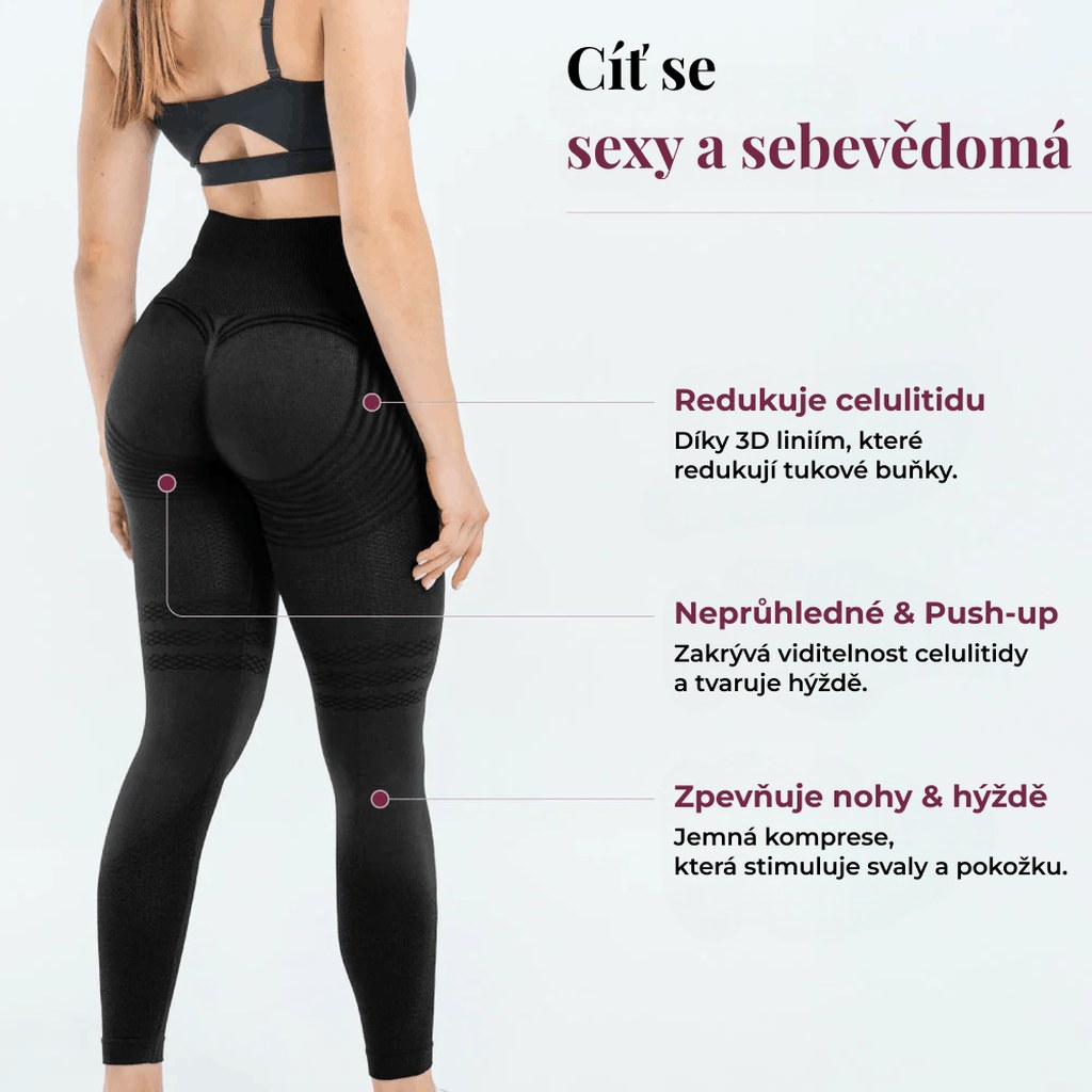 Popis funkcí legín Legipress: redukce celulitidy, push-up efekt, zpevnění nohou